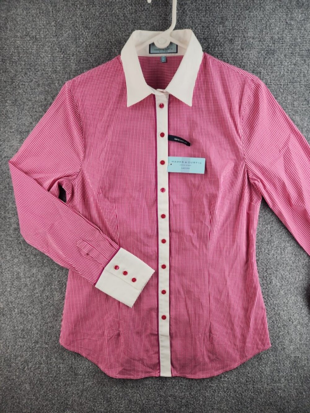 NWT Hawes & Curtis Shirt Women Size 14 UK Long Sleeve Pink Check Contrast Collar